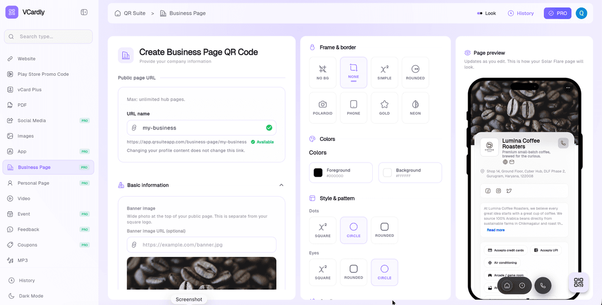 Business Page QR: Create a Branded Business Page With QR Suite