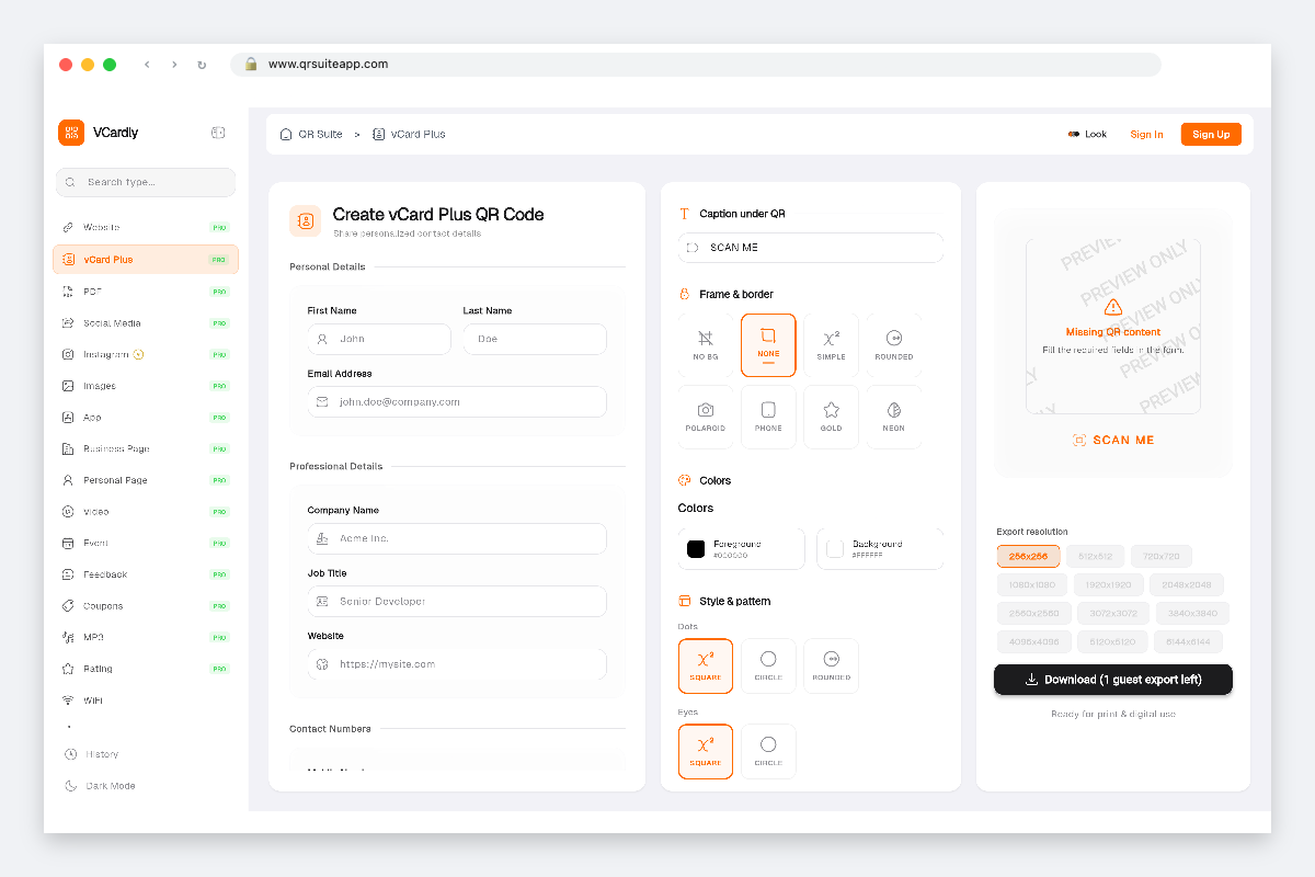 QR Suite service preview